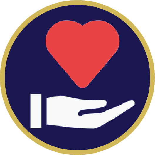Gold icon of care with love.