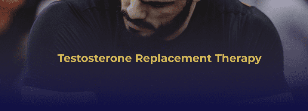 A man in the background with the title ‘Testosterone Replacement Therapy’ displayed.
