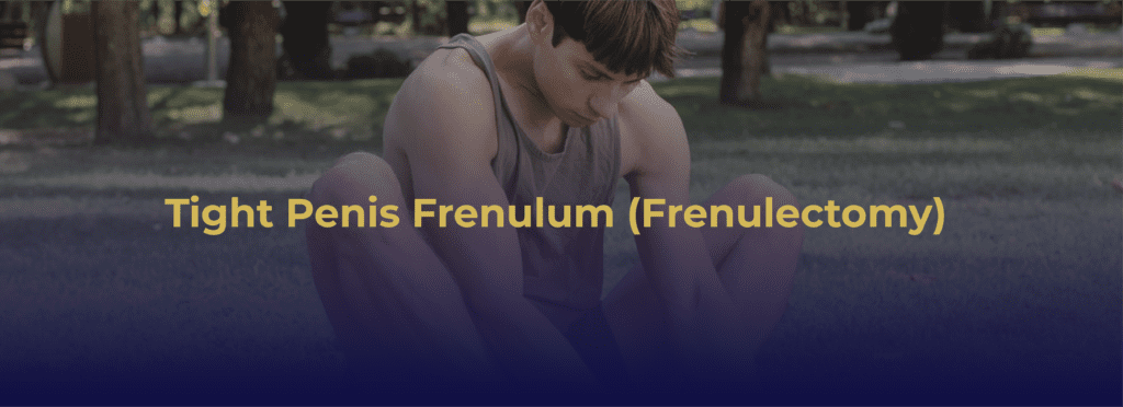A man exercising with the title ‘Tight Penis Frenulum (Frenulectomy)’ displayed.